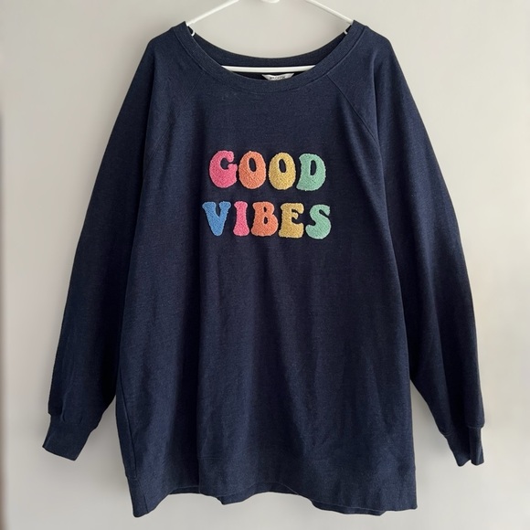 Wildfox Blue Good Vibes Sweater Sz XL Oversized Pullover Groovy Retro 70s Vibes - Picture 2 of 7